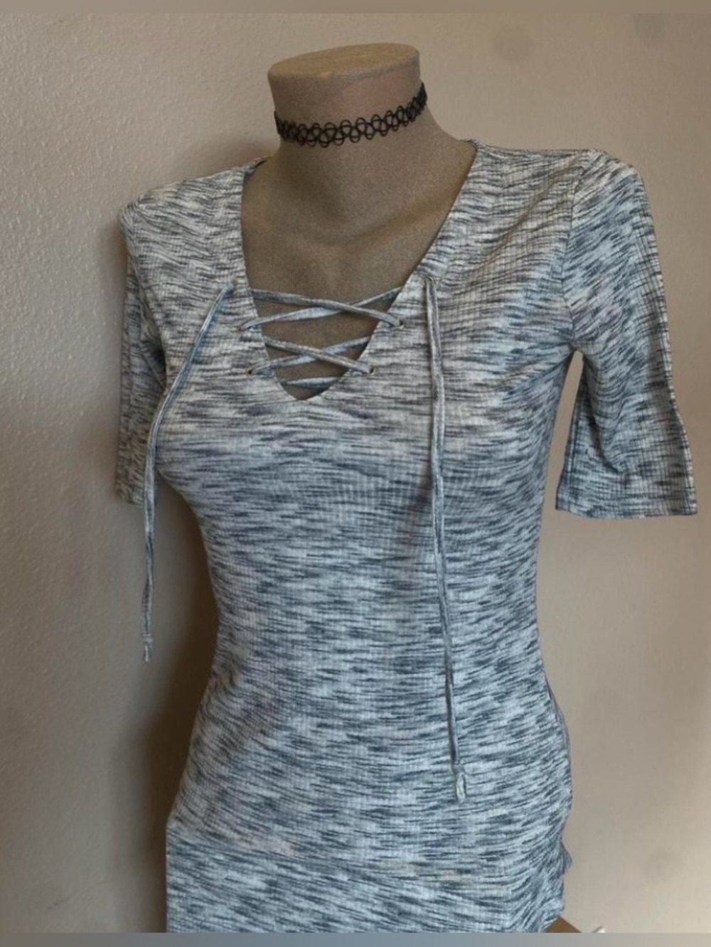 Almost Famous Grey Lace Up Fitted Top 2016 Vibes